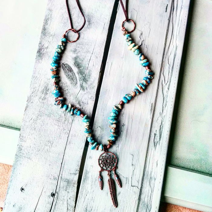 Dream Catcher Necklace on Imperial Jasper Beaded Necklace Taste of