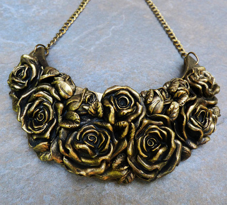 Distressed Rose Bouquet Bib Necklace