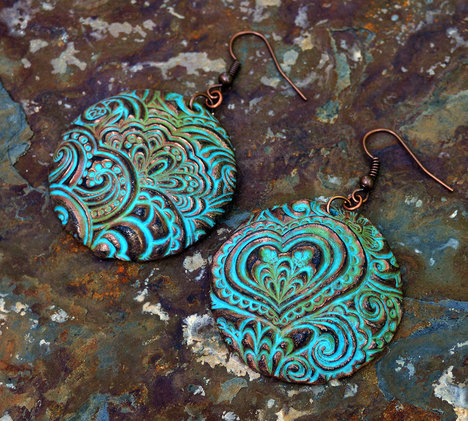 Doodle Hearts Polymer Clay Earrings